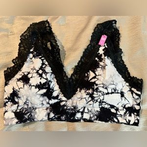 Victoria’s Secret PINK Black & White Tie Dye Bralette. Size L. Removable Padding